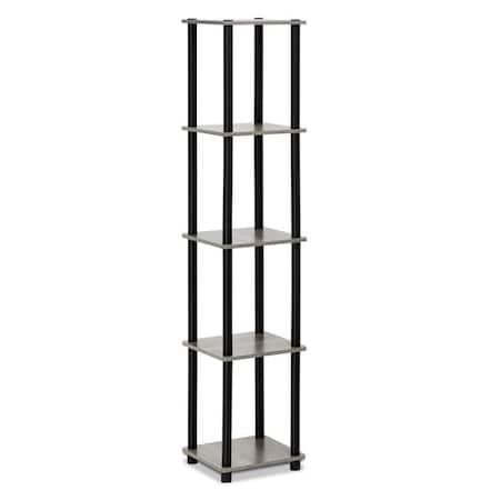 Furinno Furinno 99132GYW-BK Turn-N-Tube 5-Tier Corner Square Rack Display Shelf; French Oak Grey & Black 99132GYW/BK